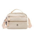 Beige nylon crossbody bag with multi-zipper compartments and adjustable wide strap - Off White