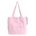 Pink minimalist tote bag with drawstring closure and large front pocket for yoga or travel - Pink