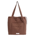 Minimalist large brown drawstring tote bag with shoulder straps and front pocket - Brown