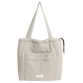 Minimalist drawstring tote bag in light olive grey with long shoulder straps and logo - Bean Green