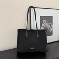 Klassieke zwarte suède shopper met dubbele schouderbanden en een stijlvol Fashion-logo - Zwart