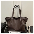 Deep brown minimalist tote bag with silver star studs and large capacity for women - Coffee