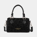 Sac seau vintage en daim à imprimé léopard avec détails dorés et doubles poignées noires - Léopard Noir