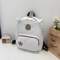 White cute cartoon kids backpack with animal ears and brown accents for daily travel - White