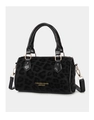 Leopard-Eimertasche aus schwarzem Wildlederimitat mit goldenen Beschlägen und Griffen - Schwarz