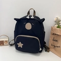 Cute black cartoon bear backpack for girls featuring a star patch and soft fabric straps - Black