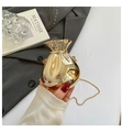 Clutch a forma di sacco di soldi dorata in acrilico lucido con catenina sottile - Oro Chiaro
