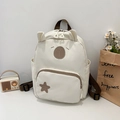 Cute white cartoon bear backpack for toddler girls with brown straps and star patch - Off White
