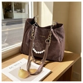 Vintage leopard print tote bag with gold chain handles and white pearl charms - Coffee