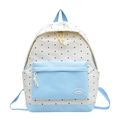 Sac à dos à pois blanc et bleu clair avec un design mignon sur la poche avant - Crème avec bleu