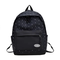 Sac à dos noir décontracté à pois blancs avec poche avant pour l'école ou le voyage - Noir