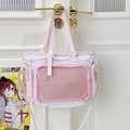 Rosafarbene japanische Nylon-Tragetasche mit weißer Spitze und Netztaschen für Damen - Rosa