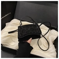 Mini black leopard texture crossbody bag in elegant gift box with silver hardware - Black
