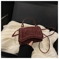 Deep red matte suede small square bag with top handle and crossbody strap design - Red