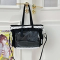 Schwarze japanische Ita-Tasche mit PVC-Fenster und weißem Spitzenbesatz für Fans - Schwarz