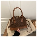 Bolso de mano de leopardo marrón en ante y cuero liso con herrajes dorados elegantes - café