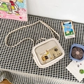 Japanese style ita bag in cream white with a clear PVC window and adjustable shoulder strap - White