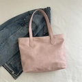 Bolso tote rosa tipo patchwork con costuras geométricas y asas dobles para diario - Rosa