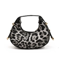 Chic crescent hobo bag with dark leopard print and gold stud accents for women - Black