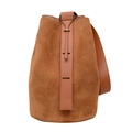 Borsa a secchiello minimalista in pelle scamosciata marrone con dettagli argentati - Marrone Giallastro