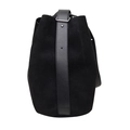 Grande borsa a secchiello vintage in pelle scamosciata opaca nera con tracolla in pelle liscia - Nero