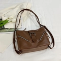 Brown vintage faux leather tote bag with silver zippers and adjustable straps for women - Brown