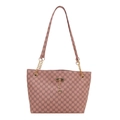 Borsa tote rosa con stampa M, tracolla a catena dorata e ciondolo a cervo - Rosa