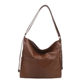 Borsa tote retrò in ecopelle marrone con grandi tasche frontali e tracolla stile hobo - Marrone