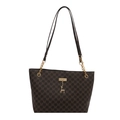 Borsa tote marrone con monogramma, tracolle a catena dorata e ciondolo a cervo vintage - Marrone