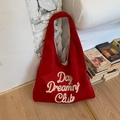Rote Plüsch-Tragetasche mit Day Dreaming Club Stickerei und großem Fassungsvermögen - Day Rot