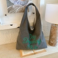 Grey felt tote bag with green Day Dreaming Club embroidery and spacious interior - DAY Black