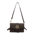 Bolso bandolera marrón oscuro elegante con estampado de monograma M y hebilla dorada - Marrón