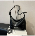 Minimalistische schwarze Damen-Einkaufstasche aus PU-Leder mit doppelten Trägern - Schwarz ohne Anhänger