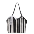 Sac fourre-tout rétro à rayures noires et blanches avec décoration élégante en dentelle blanche - Noir