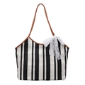Sac fourre-tout rétro en toile à rayures noires et blanches avec nœud en dentelle - Brun Foncé