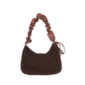 Deep brown faux fur hobo bag featuring a stylish brown gathered leather shoulder strap - Brown
