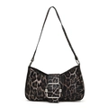 Modieuze baguette-tas van imitatieleer met luipaardprint en zilveren metalen gesp - Bruin