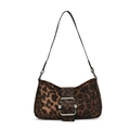 Chique dames schoudertas met luipaardprint en vintage zilverkleurige metalen gesp - Bruin