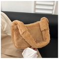 Detailed view of plush brown faux fur shoulder bag with soft texture and matching handle - Brown