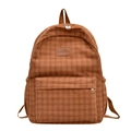 Mochila de pana marrón a cuadros con parche de cuero y gran capacidad escolar - Marrón