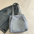 Minimalist light blue fabric tote bag with Budbao embossed logo for daily commute - Blue