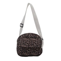 Fashionable crossbody bag with leopard print design and adjustable white shoulder strap - Brown