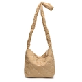 Borsa tote trapuntata beige con ricamo a fiocco bianco e tracolla morbida da donna - Cachi
