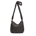 Borsa tote trapuntata nera con ricamo a fiocco bianco e tracolla regolabile - Grigio