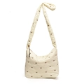 Borsa hobo trapuntata color crema con ricami a fiocco marroni e design in tessuto leggero - Bianco