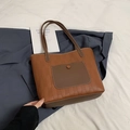 Borsa tote marrone in pelle sintetica con trama intrecciata e tasca frontale da lavoro - Marrone