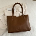Grand sac cabas marron caramel en cuir grainé avec de longues anses pour le quotidien - Marron