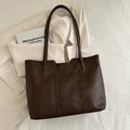 Grand sac cabas marron foncé en similicuir texturé au design rétro pour femmes - Marron