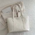 Minimalist cream white tote bag with vertical ripple texture and dual shoulder straps - White Without Pendant
