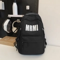 Minimalistische zwarte rugzak met grote capaciteit, MRMI-opdruk en zijdelingse gespen - Zwart